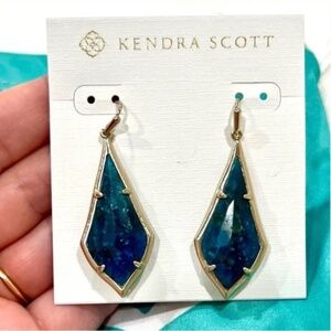 Kendra Scott "RARE" Olivia Teal Blue Agate Drop Earrings, Discontinued NWT